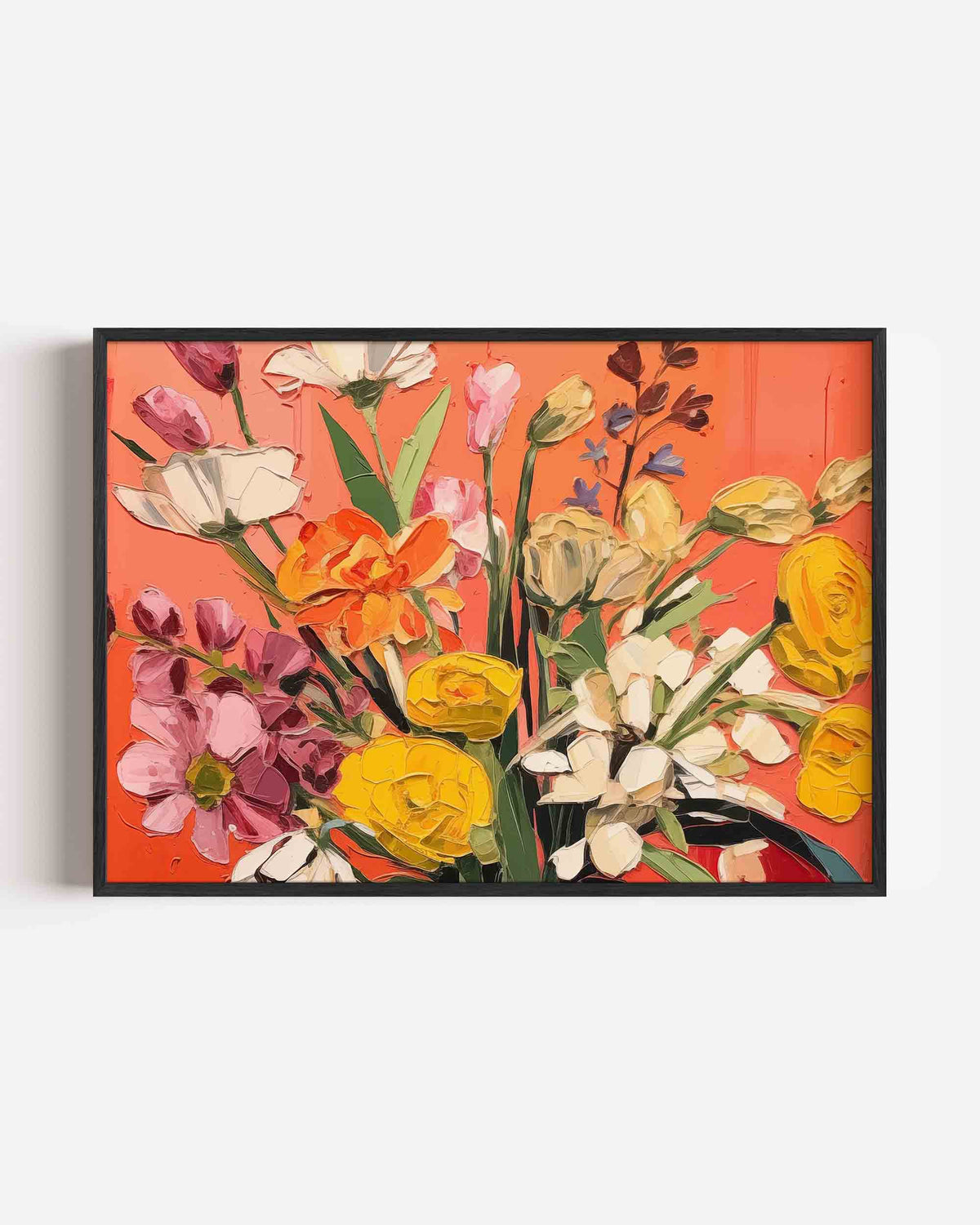 Bloemen op oranje – bloemen landscape poster als wanddecoratie