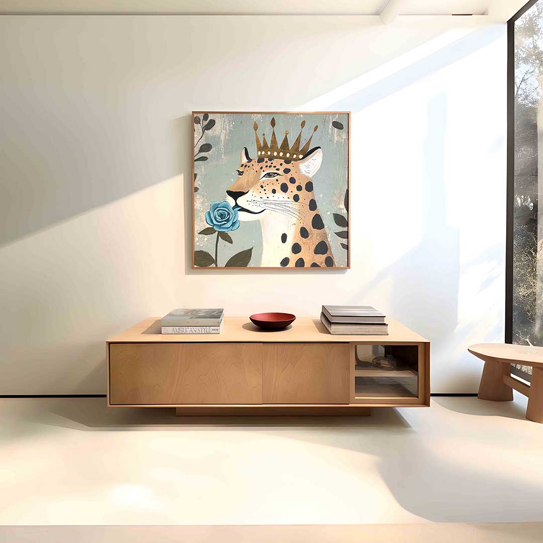 Luipaard met kroon – vierkante dieren wanddecoratie van WallArtistic