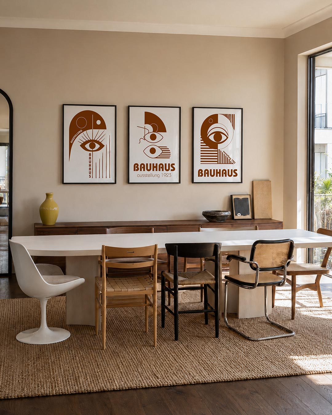 Oog en lijnen posterset – tweede productweergave – een bruin oog met strakke lijnen en cirkels. De compositie speelt met