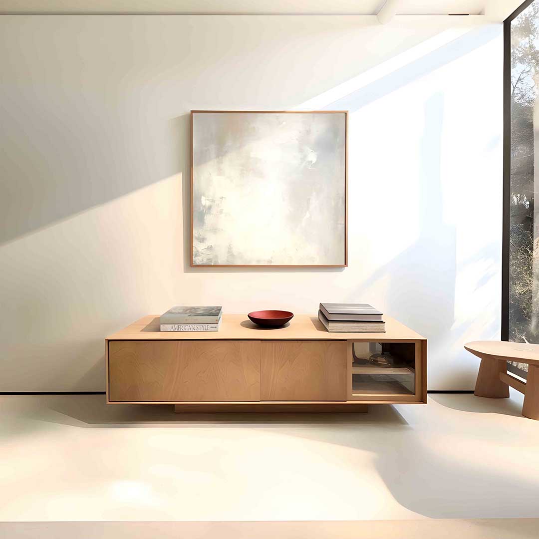 Abstracte beige en grijze – vierkante abstracte wanddecoratie van WallArtistic