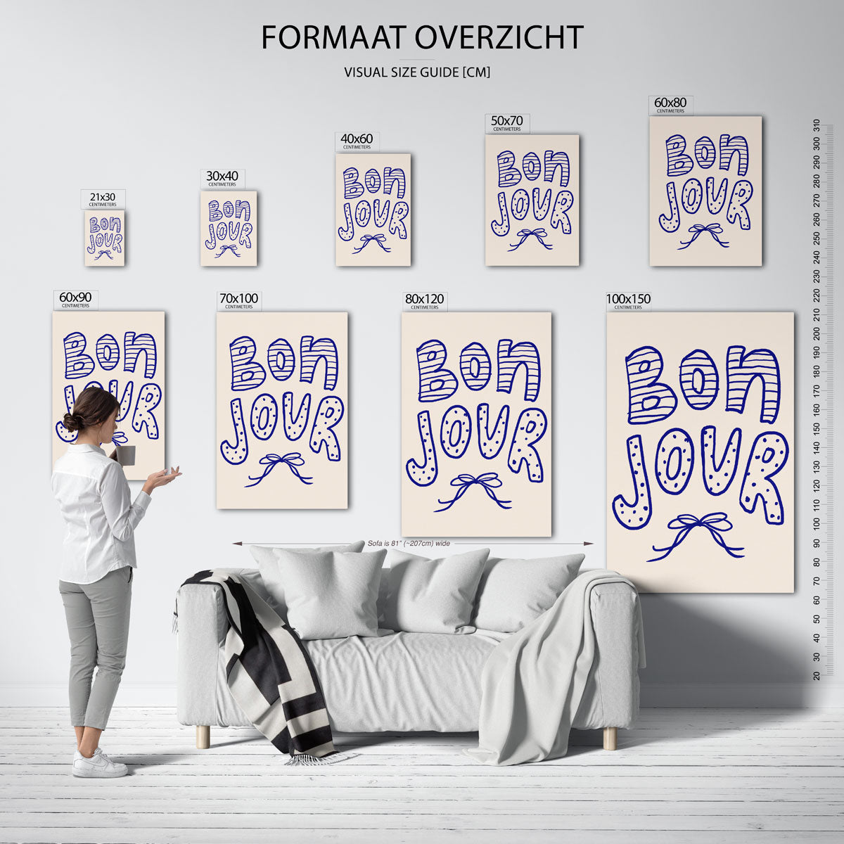 Bonjour typografie – staande muurposter voor keuken of eethoek