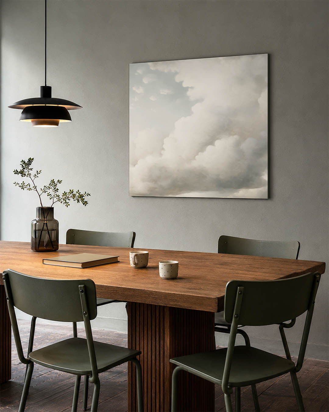 Dromerige wolkenlucht kunstwerk – tweede productweergave – dit werk toont een wolkenlucht met zachte overgangen tussen wit en