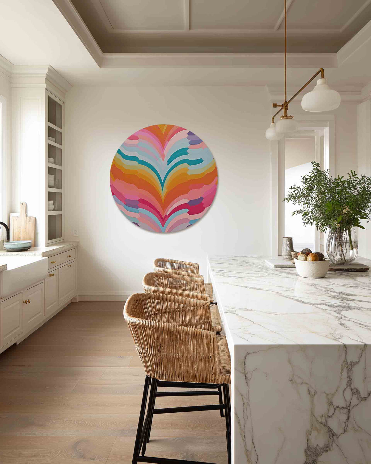 Kleurrijke golven – abstracte muurcirkel als ronde wanddecoratie