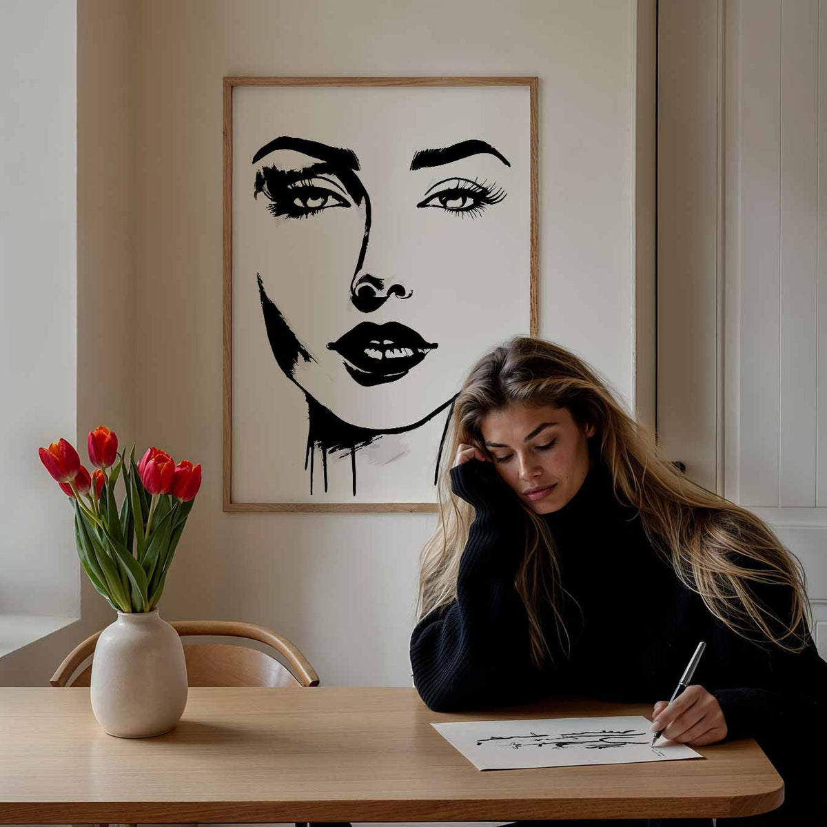Stijlvolle Gezichtsillustratie – Popart poster als moderne urban wanddecoratie