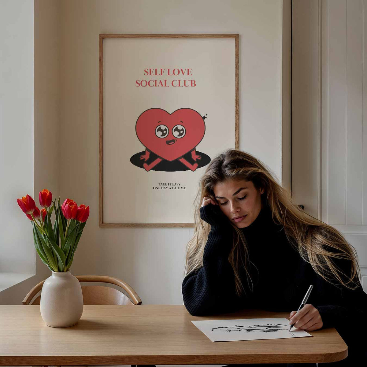 Zelfliefde Social Club – staande muurposter met zomerse uitstraling