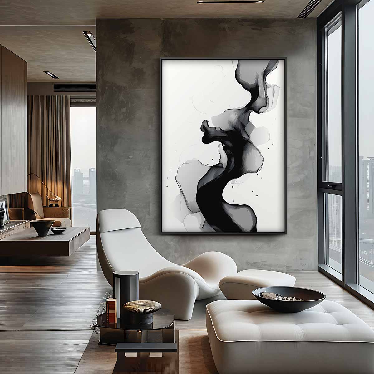 Golvend Grijs – canvas wanddecoratie in portret formaat