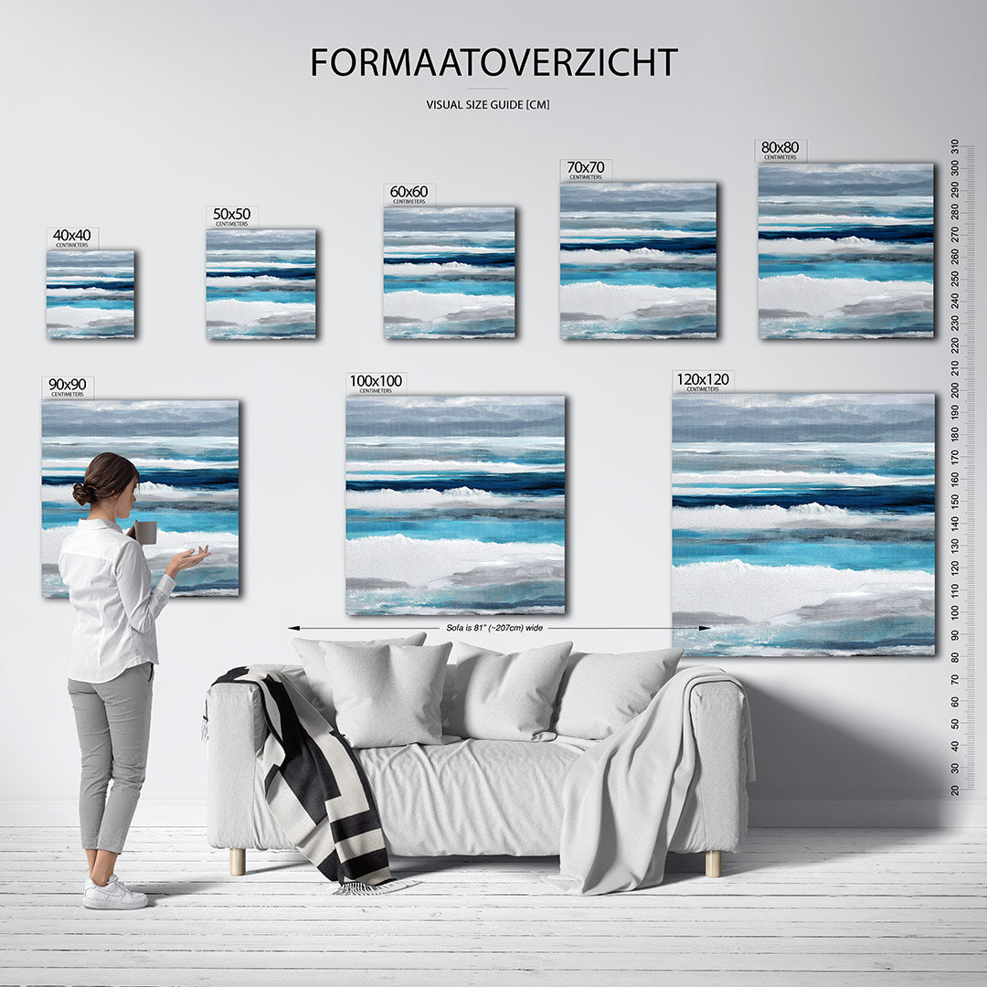 Horizontale kleurenlagen kunstwerk – materiaalweergave – dit werk toont horizontale lagen in verschillende tinten blauw en
