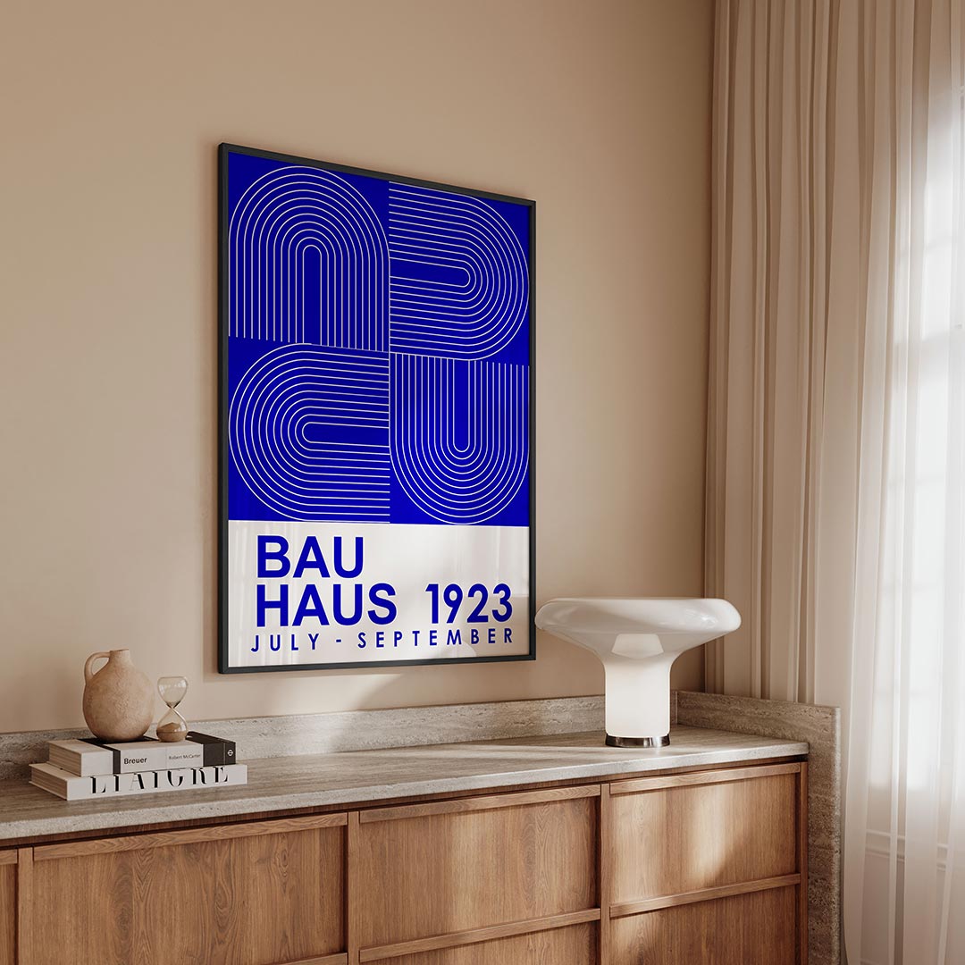 Lijnen en vlakkenspel – geometrische Bauhaus poster in staand formaat