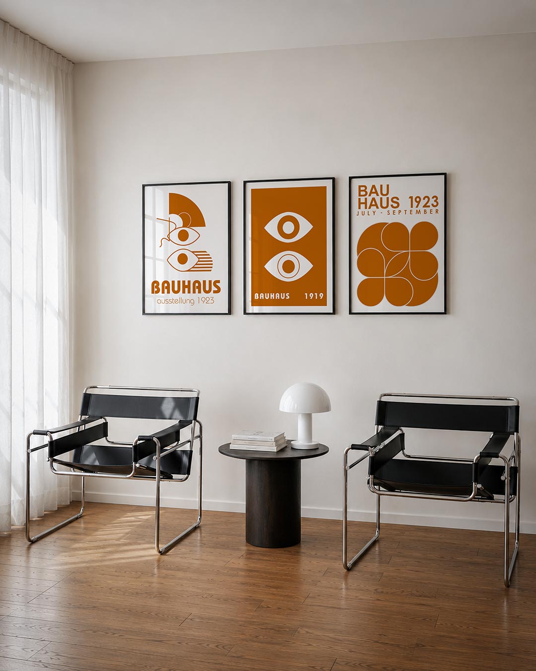 Oog en lijnen driedelige posterset – deze posterset in drie delen toont een speels lijnenspel met ogen en halve cirkels in