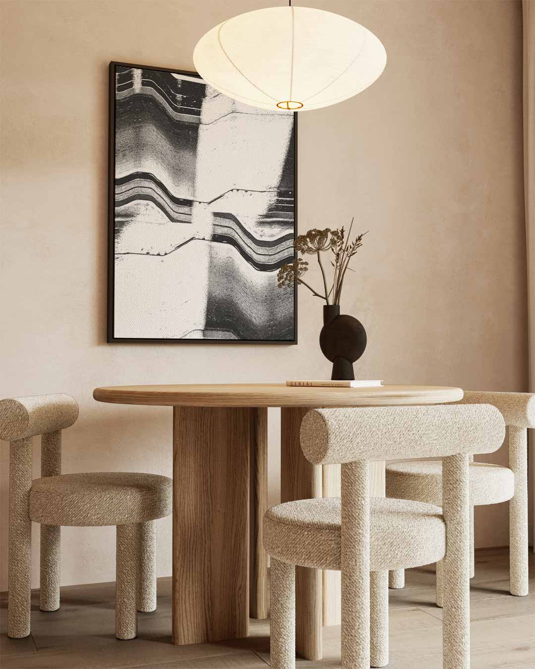Golvende Contrastlijnen – kunstwerk met zwarte baklijst