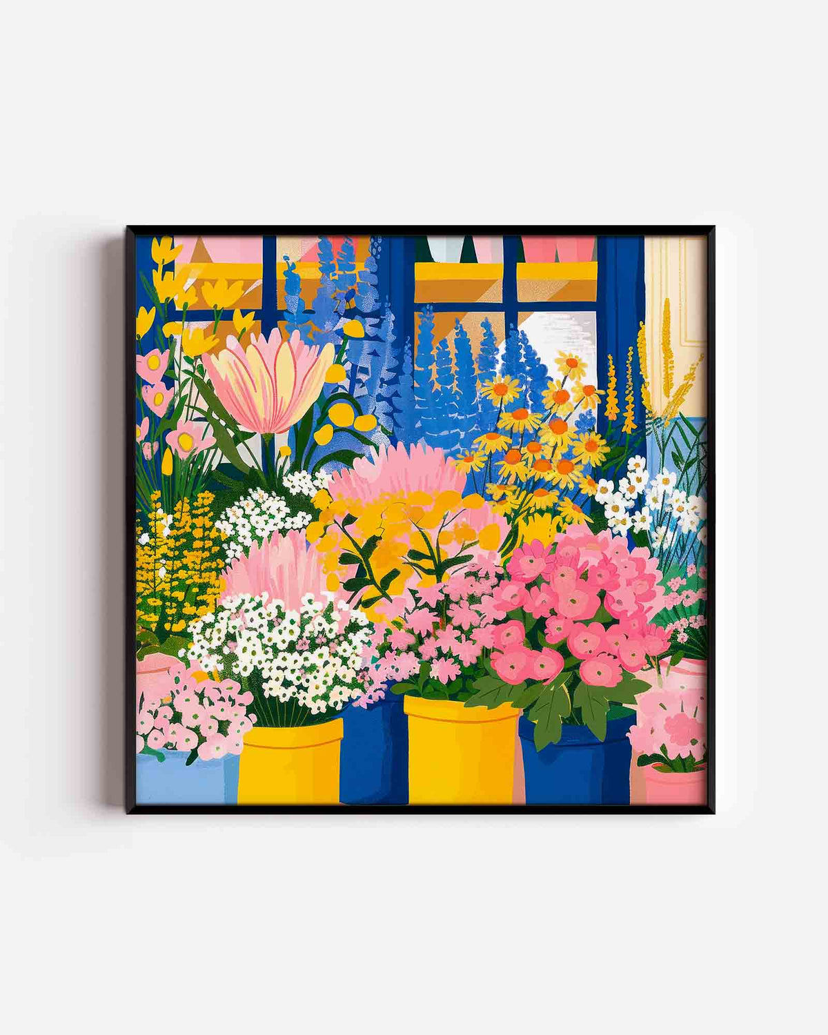 Bloemenzee voor raam – kleurrijke illustratie poster als wanddecoratie