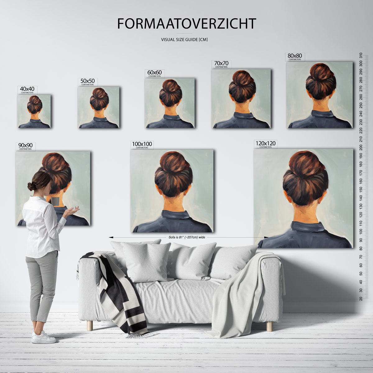 Vrouw met knot – vierkante muurposter met vrouwelijk portret