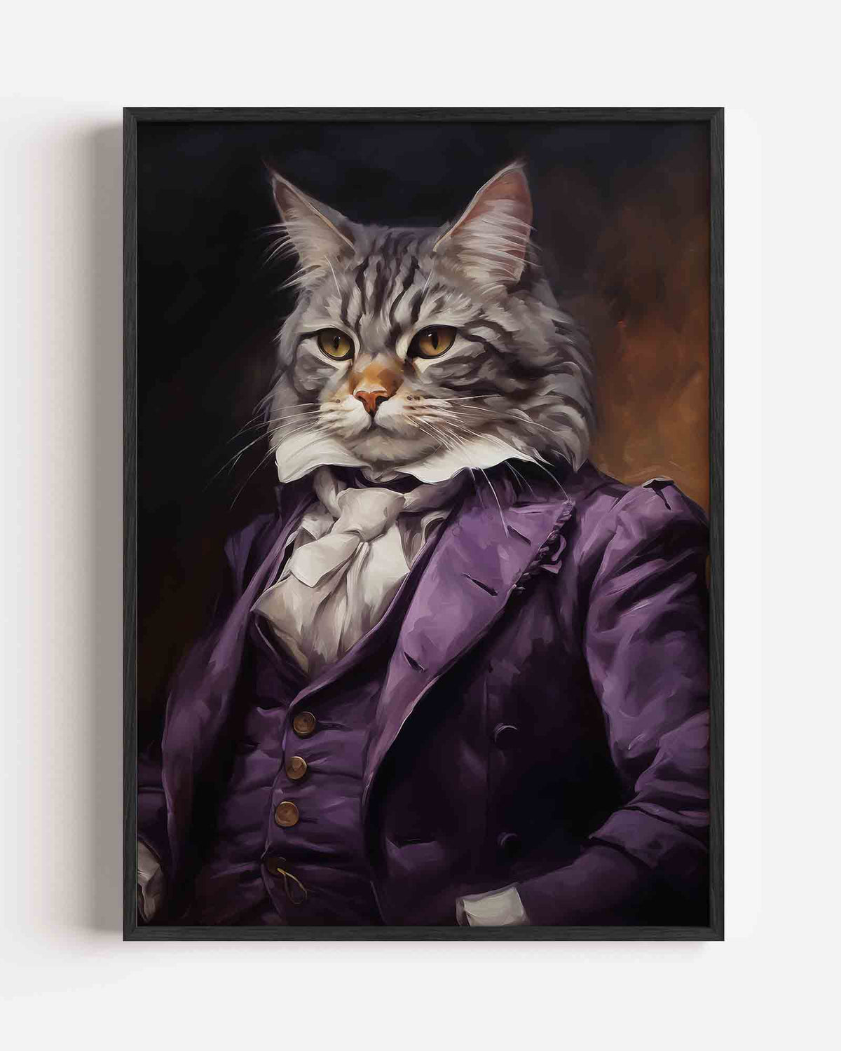 Kat in paars kostuum – moderne portret poster als wanddecoratie