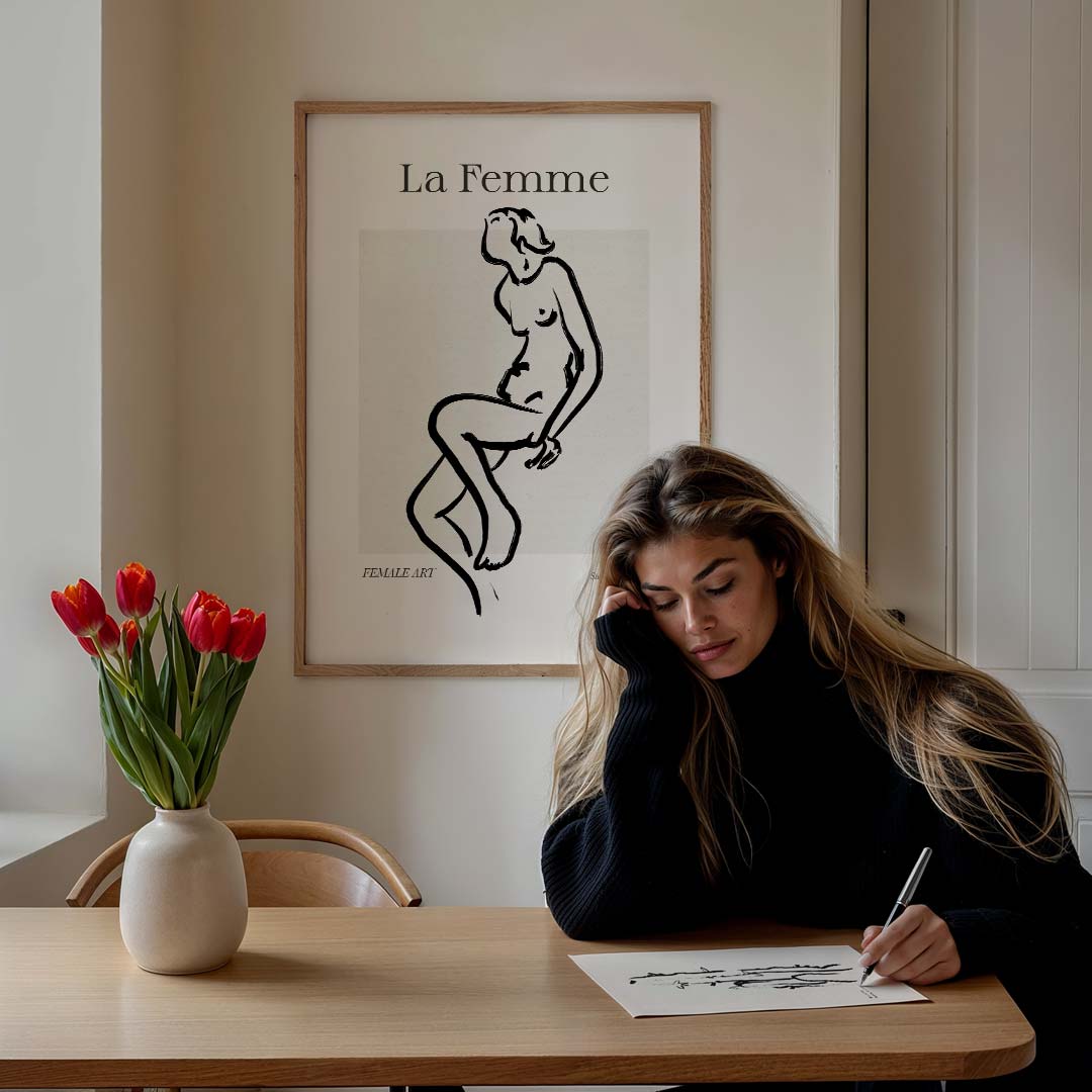 La Femme Elegantie – lijntekening poster in staand formaat