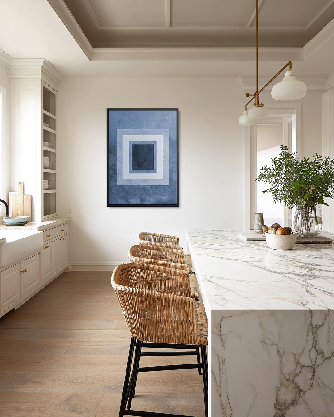 Geometrische blauwe vierkanten – staand wanddecoratie kunstwerk