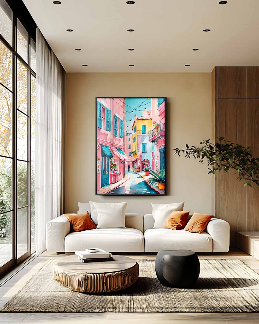 Kleurrijke Straat in Zuid-Europa – staand kunstwerk voor modern interieur