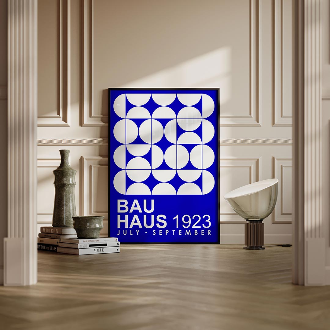 Cirkelpatroon blauw – moderne Bauhaus wandkunst als poster
