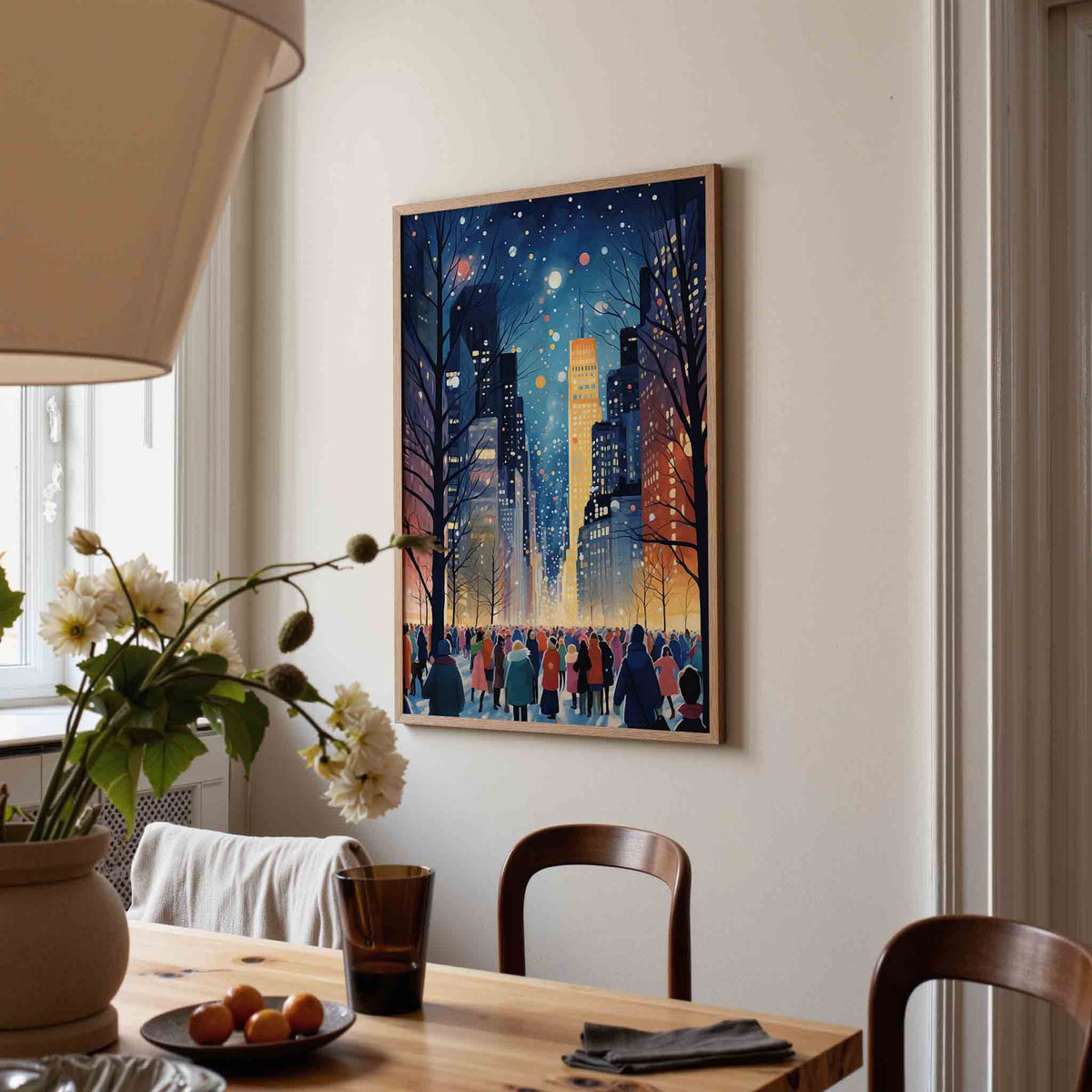 Avondwandeling in de stad – kerstposter in staand formaat