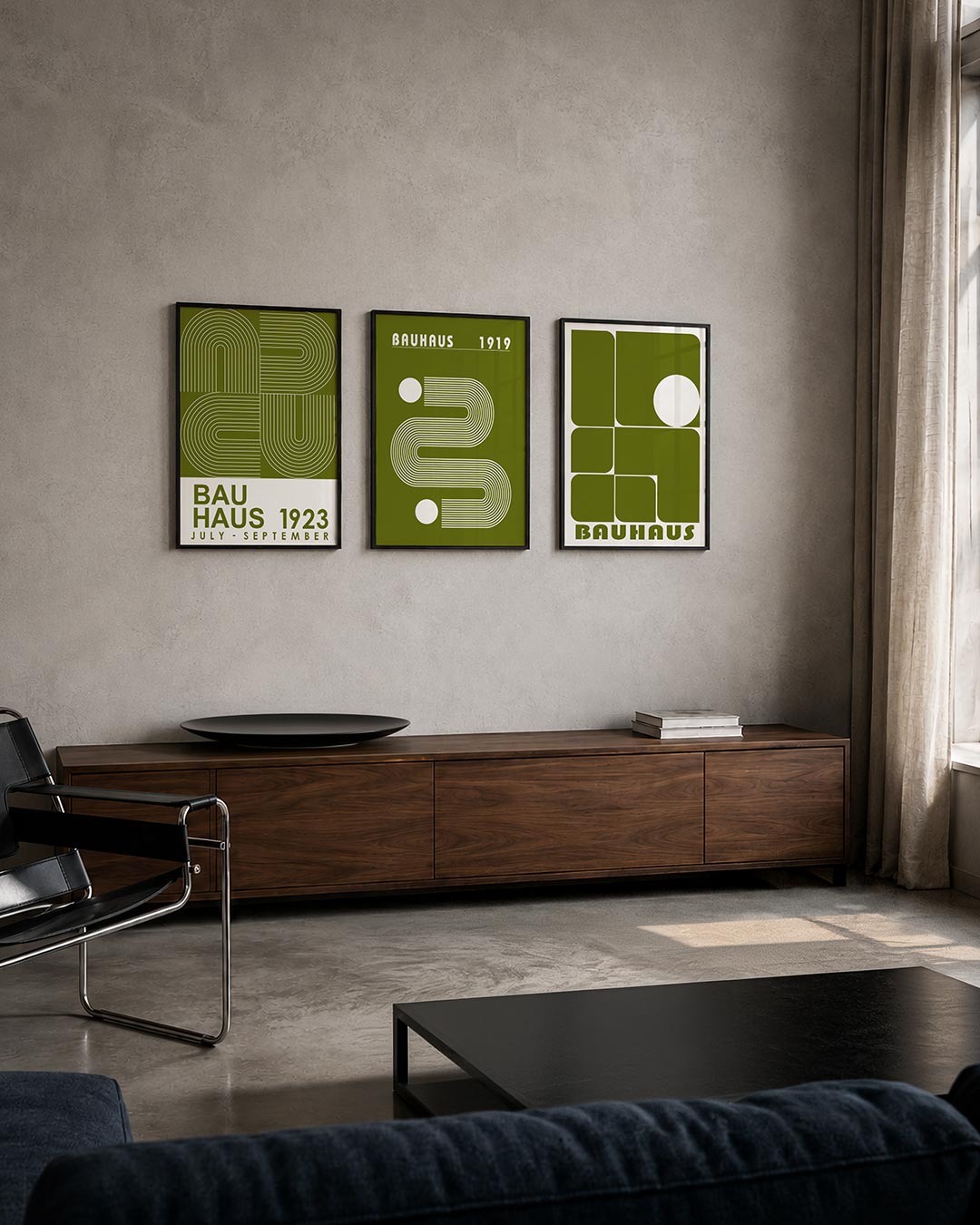 Lijnen en kleurvlakken posterset – tweede productweergave – deze posterset in drie delen toont een spel van gebogen en rechte
