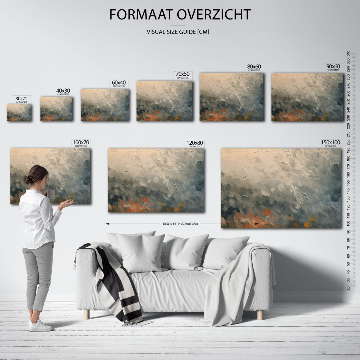 Abstracte wolken en golven – liggende muurposter met kleurrijke abstracte vormen