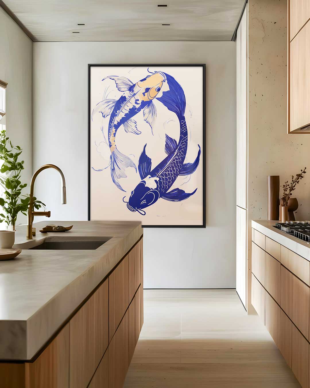 Vrolijke Koi Vissen Dans – canvas wanddecoratie in portret formaat