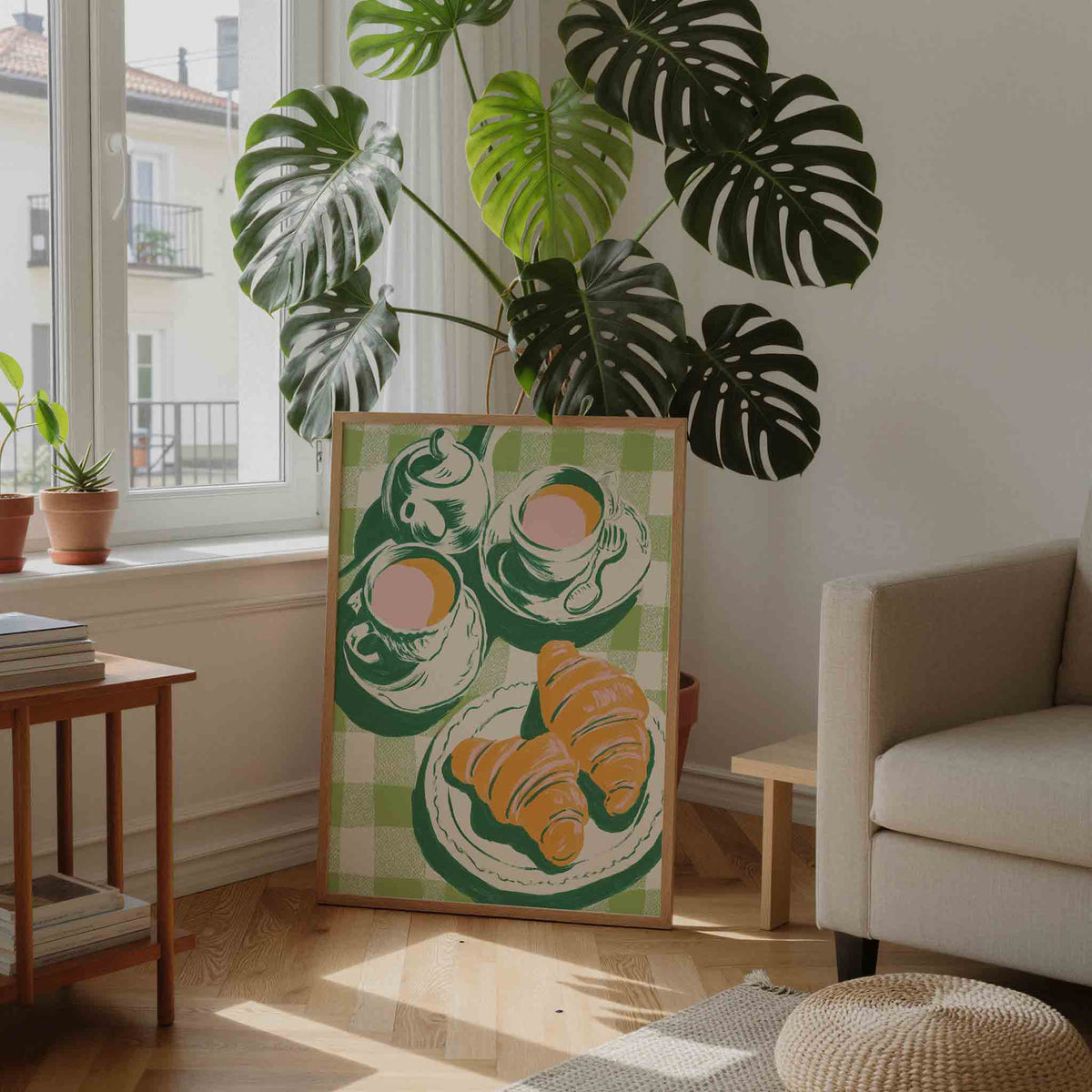 Ontbijt met croissants – staande botanische wanddecoratie van WallArtistic