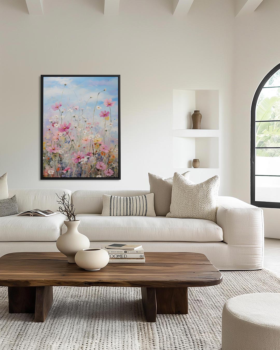 Bloemenveld in lucht – moderne staande wandkunst