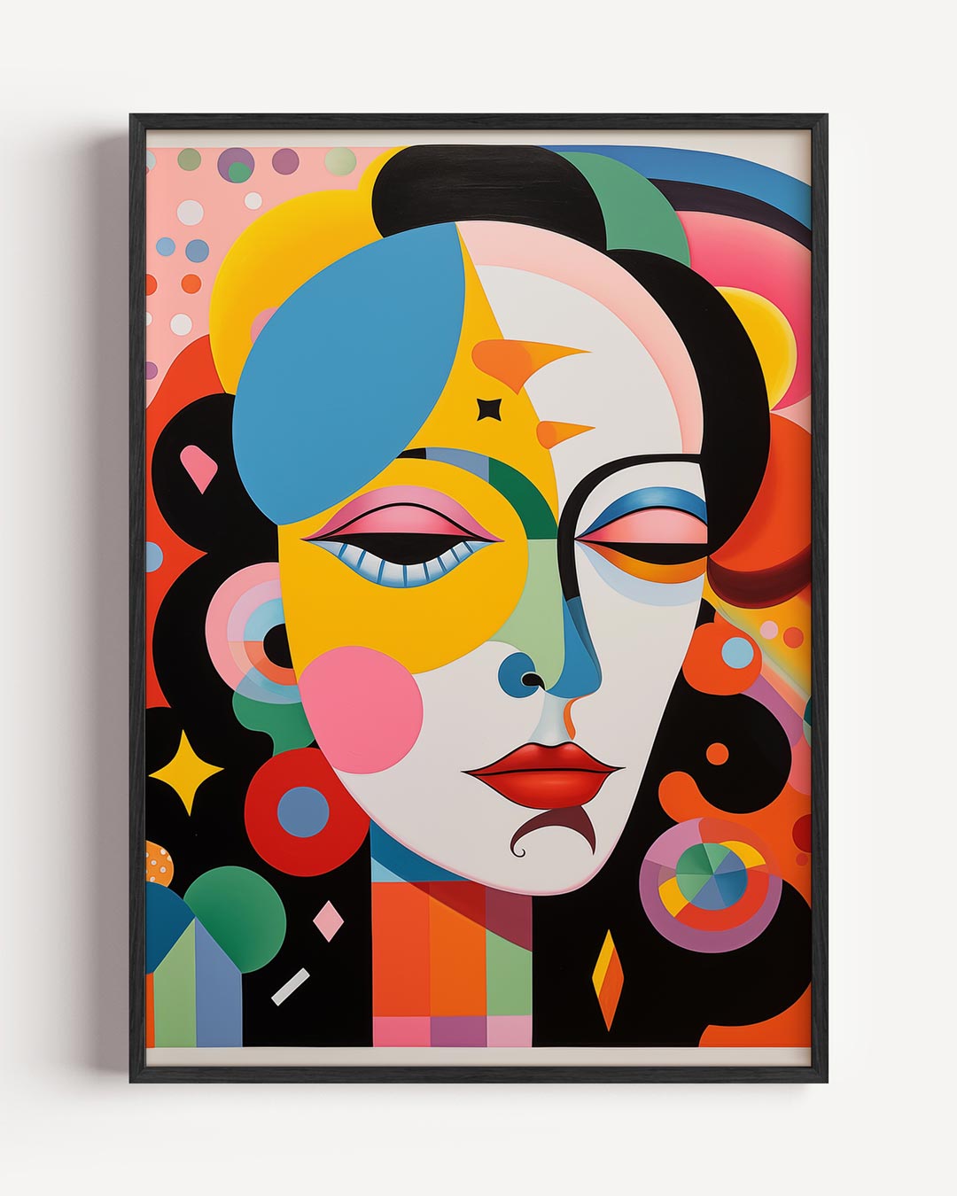 Kleurrijke Gezichtsillusie Kunstposter – vrouwelijk portret poster als wanddecoratie