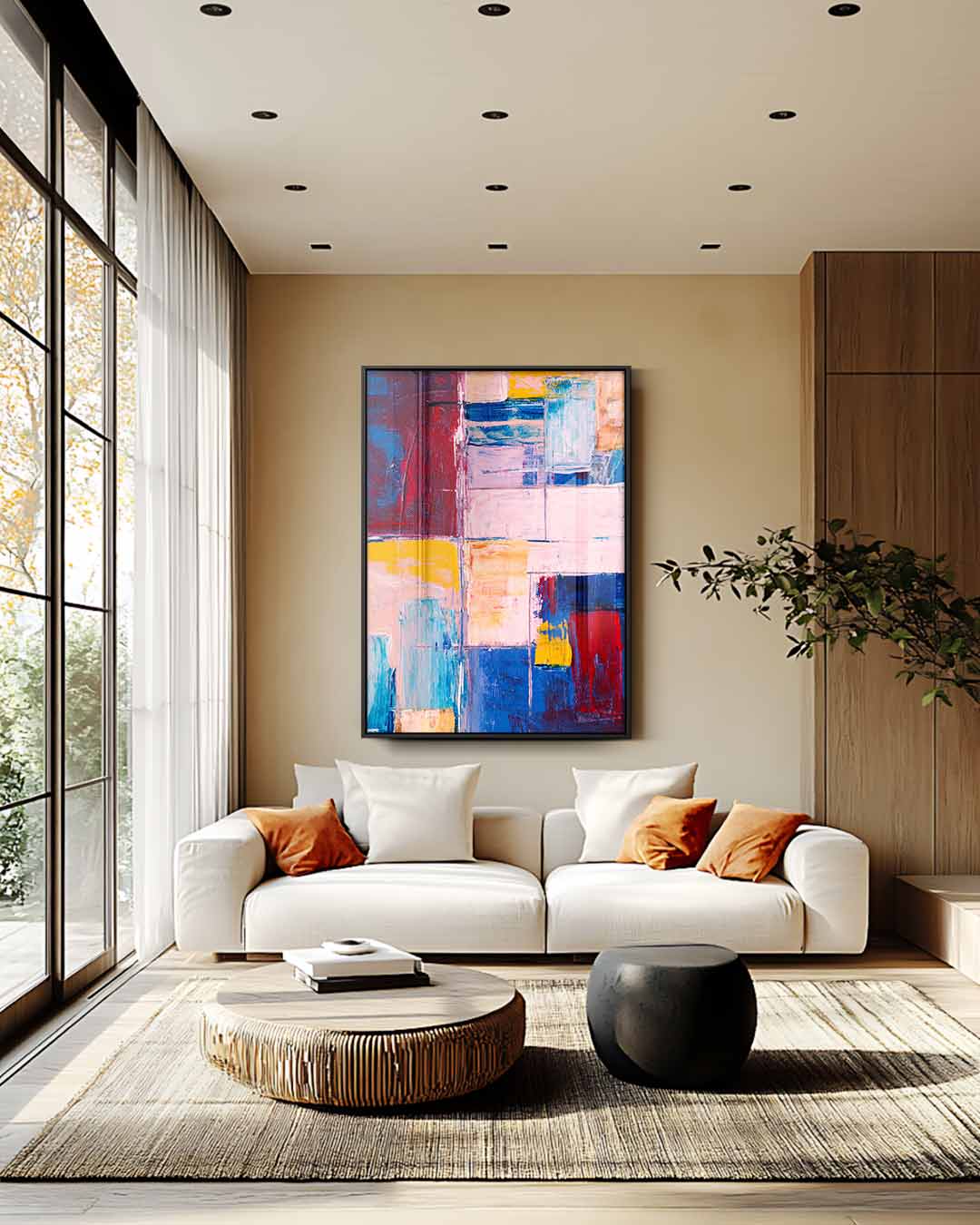 Kleurrijke Abstracte Compositie – staand kunstwerk voor modern interieur