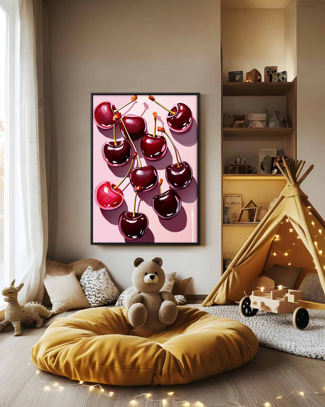 Kersenfeest op Roze Canvas – modern portret kunstwerk van WallArtistic