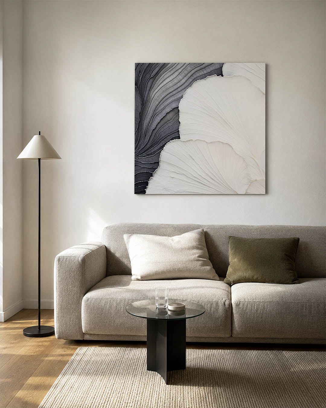 Organische lijnen kunstwerk – vierkante wanddecoratie – dit kunstwerk toont vloeiende lijnen en zachte overgangen tussen