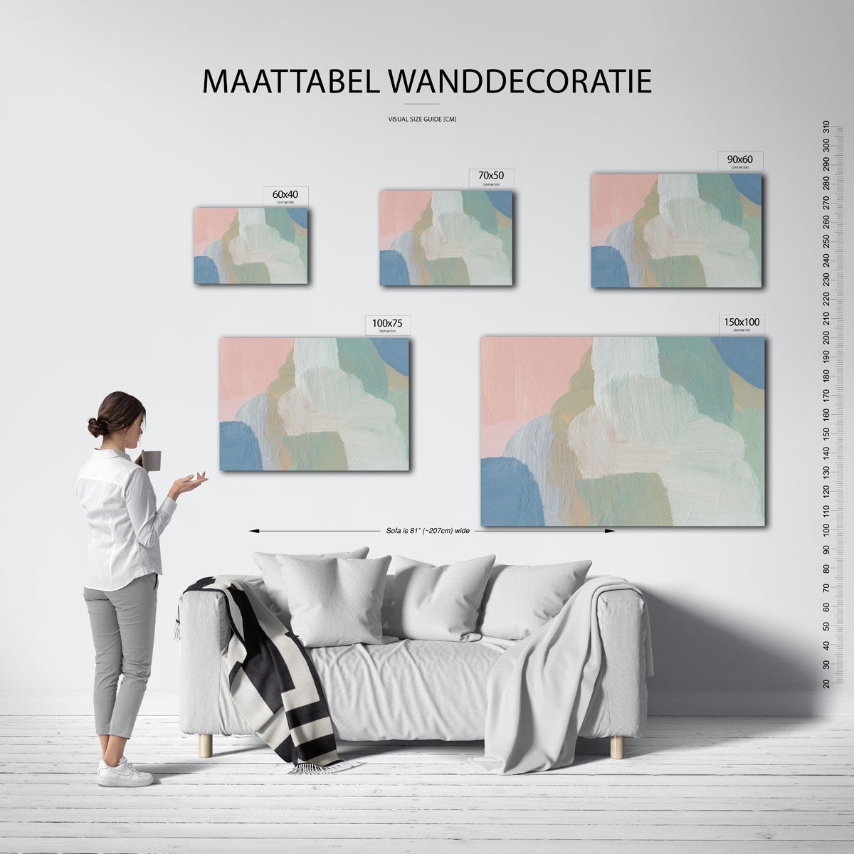 Zachte kleurencompositie – Serene – moderne liggende wandkunst
