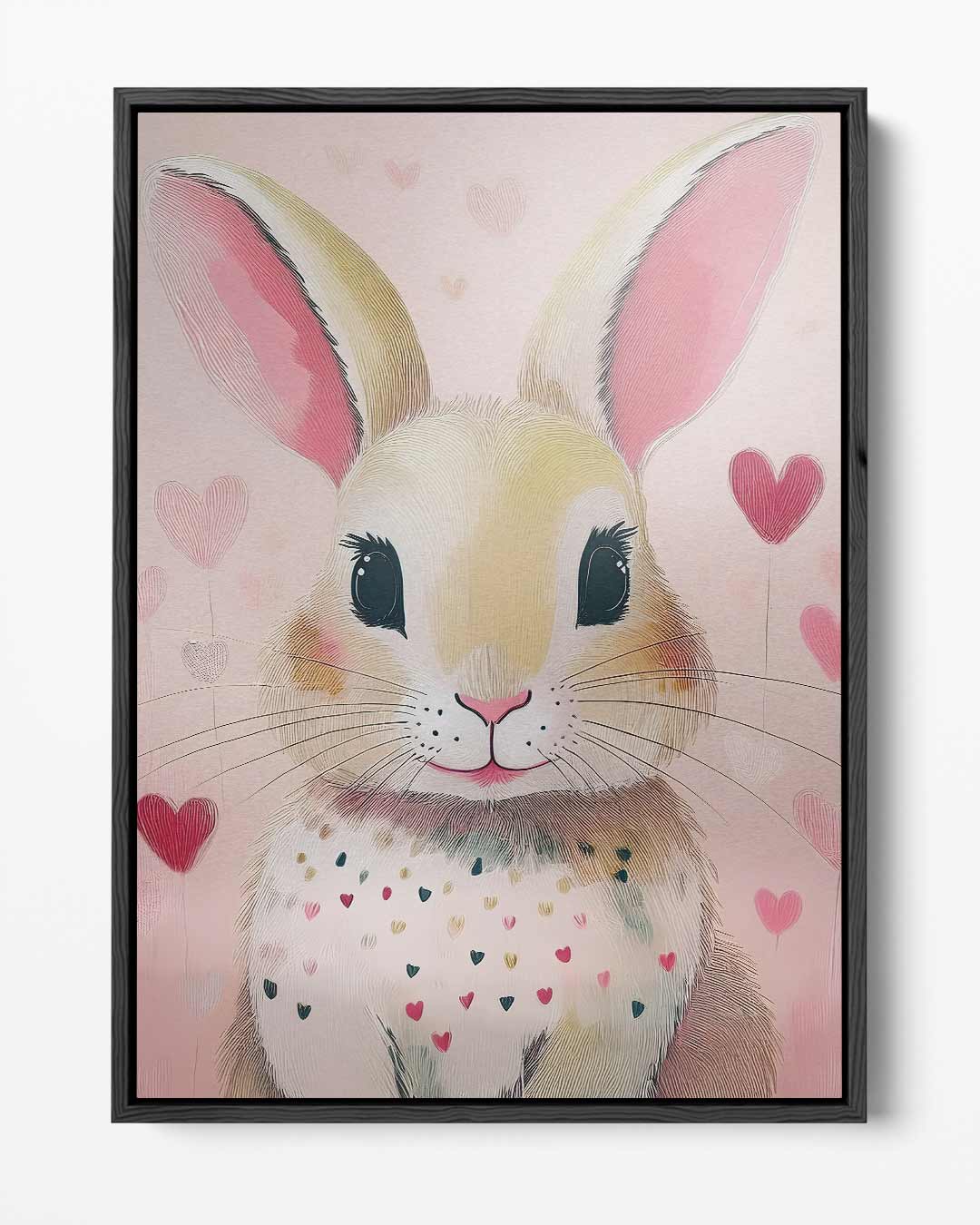 Schattig Konijnenportret op Roze Achtergrond – portret kunstwerk als wanddecoratie