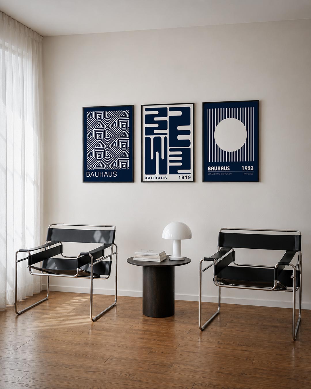 Lijnen en patronen driedelige posterset – deze posterset in drie delen toont een dynamisch lijnenspel met cirkels en