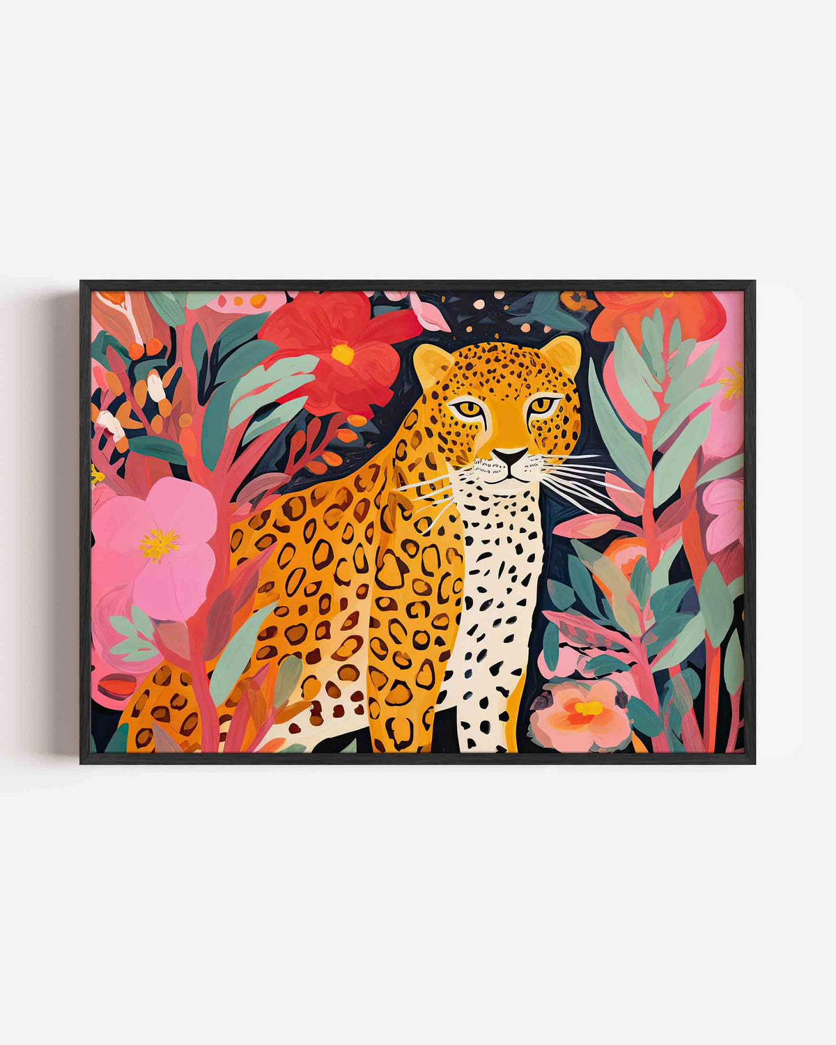 Luipaard tussen bloemen – landscape kinderposter als wanddecoratie