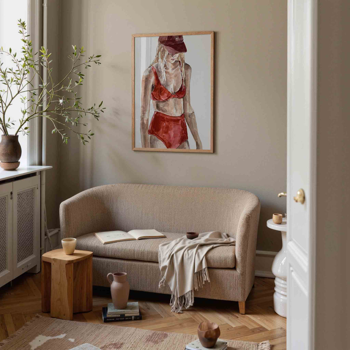 Vrouw in rode outfit – vrouwelijke poster in staand formaat