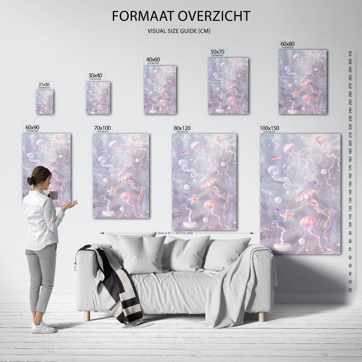 Kwallen en vissen – staande muurposter met kleurrijke abstracte vormen
