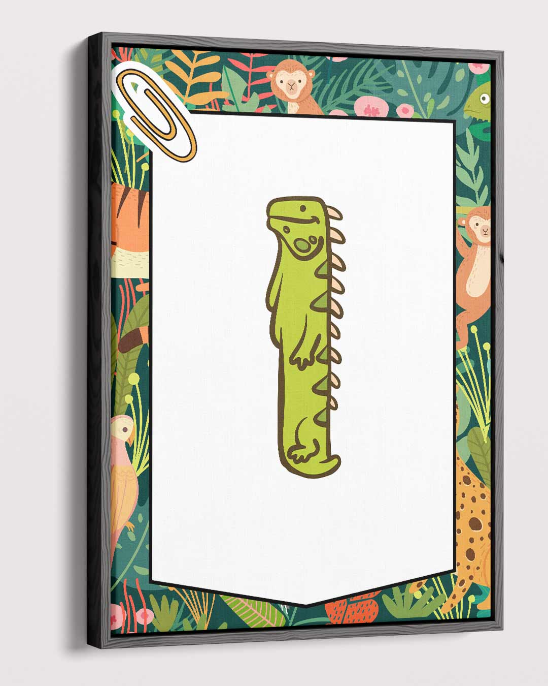 Vrolijke Groene Leguaan Illustratie – plexiglas wanddecoratie in portret formaat
