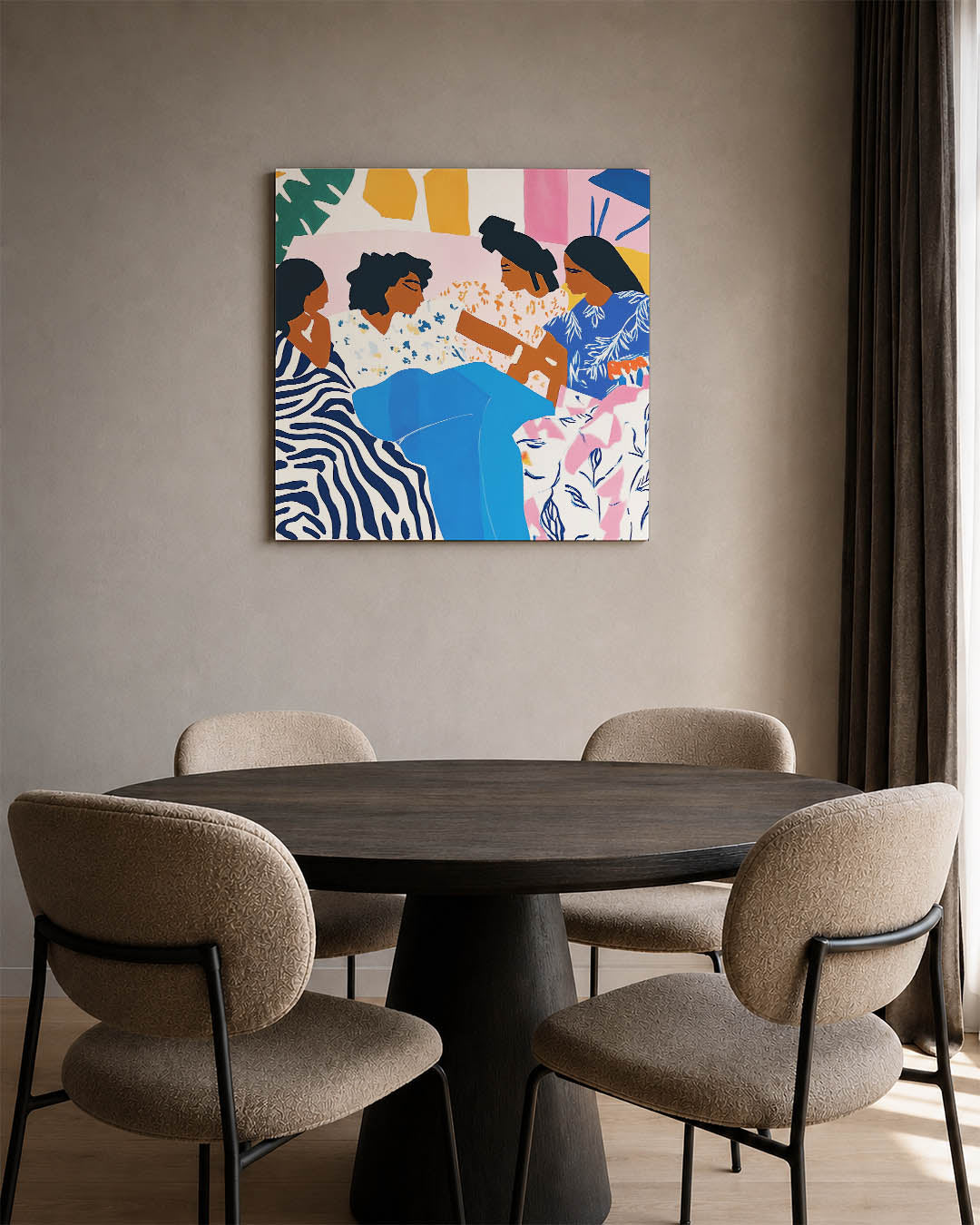 Vrolijke kleurencompositie kunstwerk – derde productweergave – dit kunstwerk toont een levendige scène met vloeiende lijnen