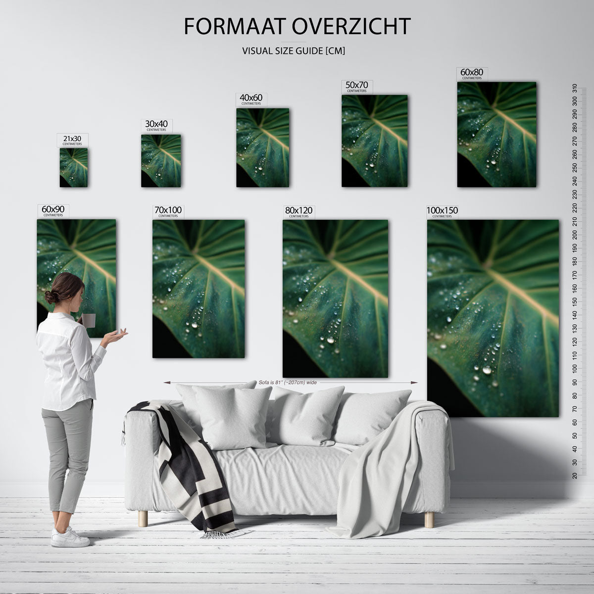 Groen blad met dauwdruppels – staande muurposter met jungle thema