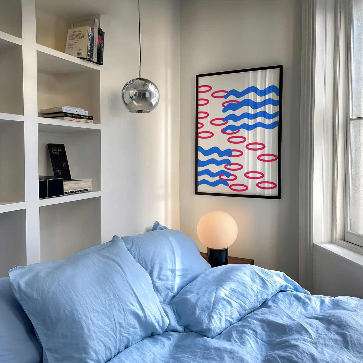 Kleurrijke Golven en Cirkels – abstracte poster als moderne staande wanddecoratie