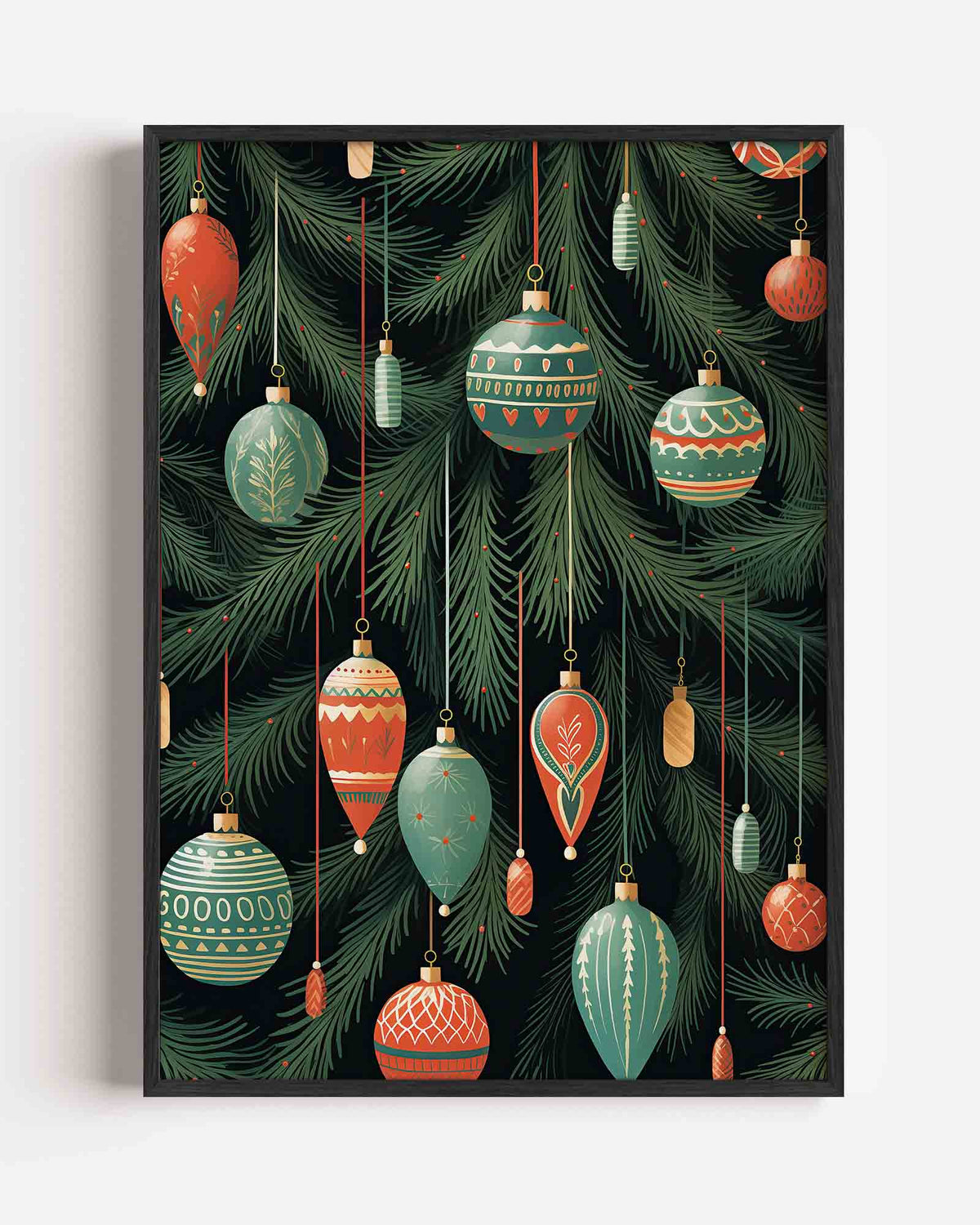 Kerstballen en dennentakken – kerst portret poster als wanddecoratie