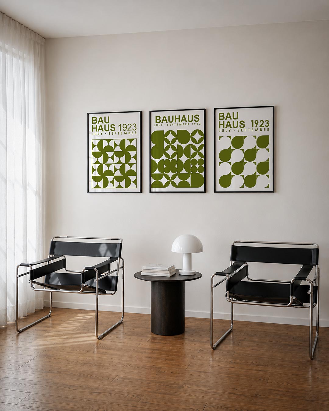 Vorm en kleur driedelige posterset – deze posterset in drie delen toont een speelse wisselwerking van halve cirkels en