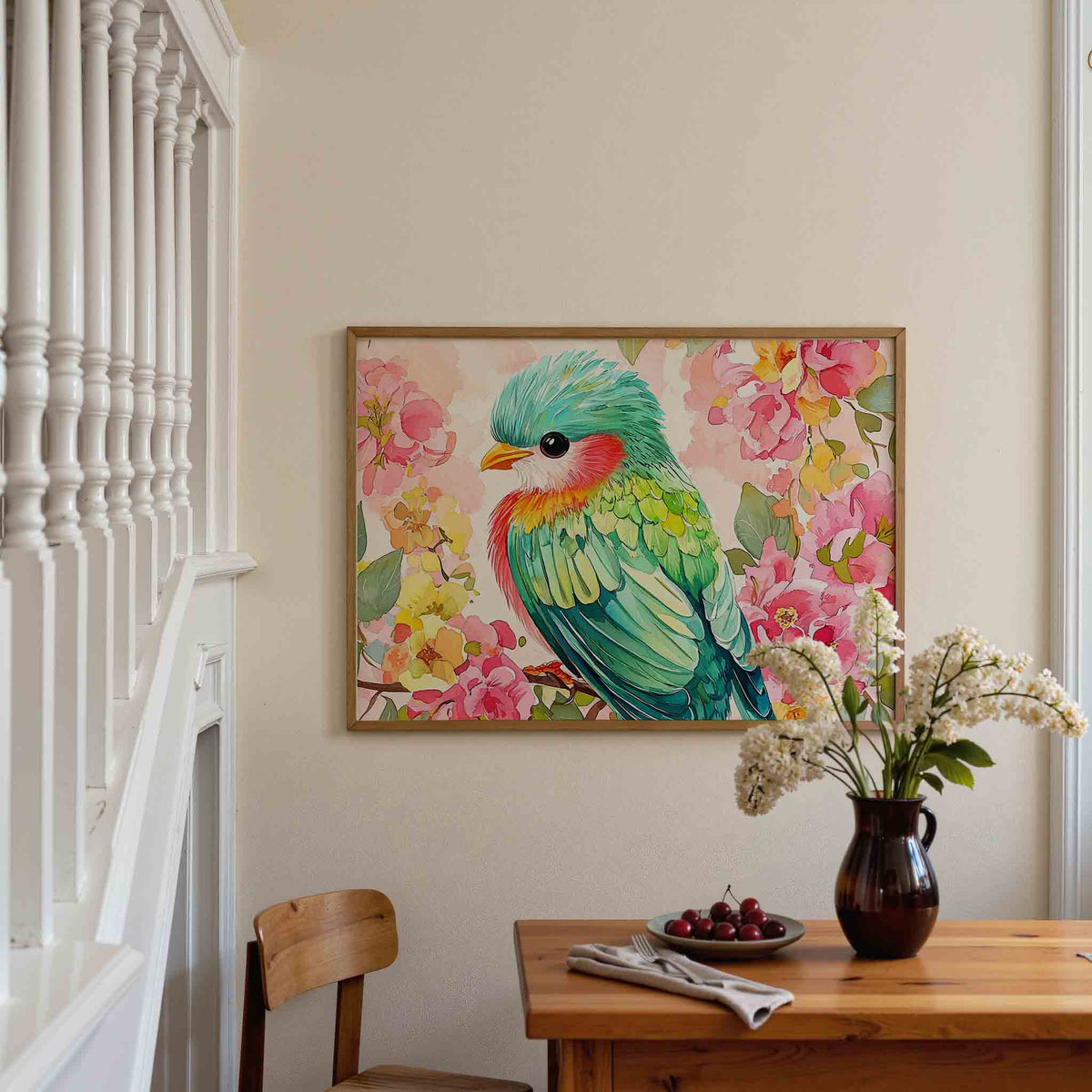 Vogel en bloemen – dieren poster in liggend formaat