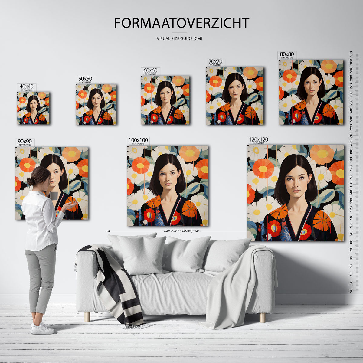 Vrouw met bloemen – vierkante muurposter met kunst en design