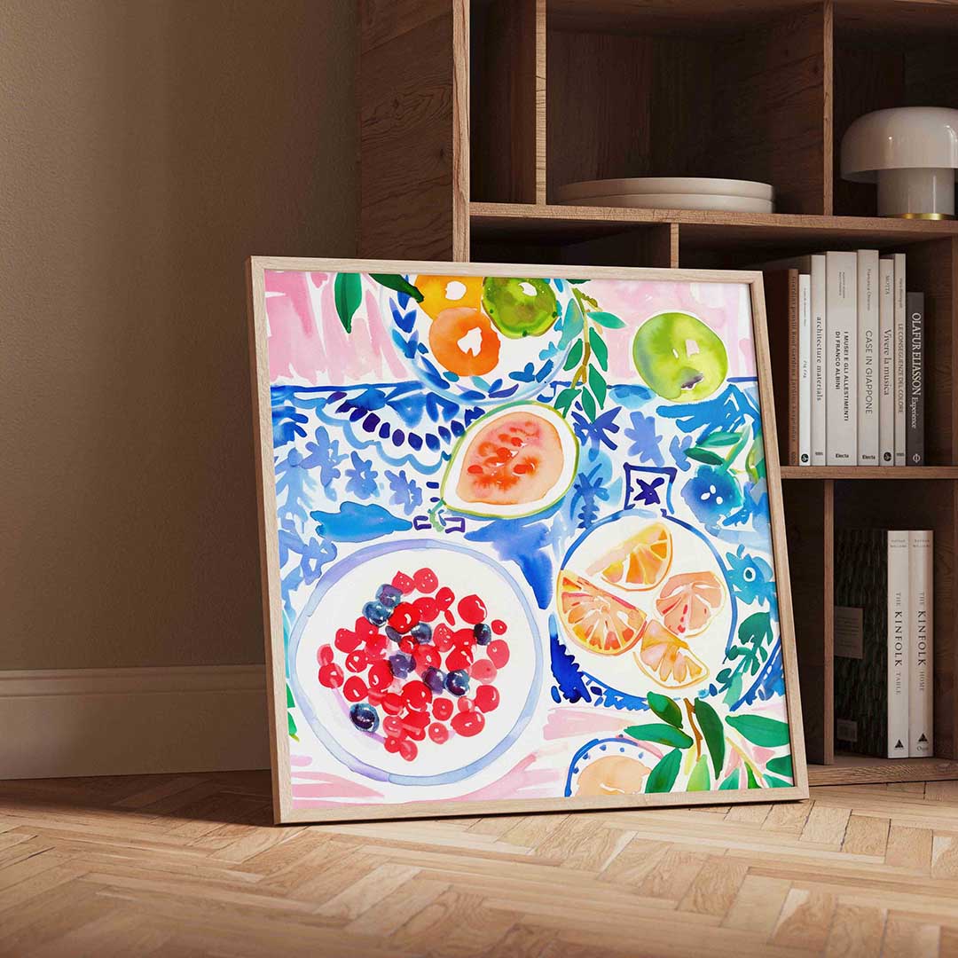 Fruit en patronen – geïllustreerde wandkunst als vierkante poster