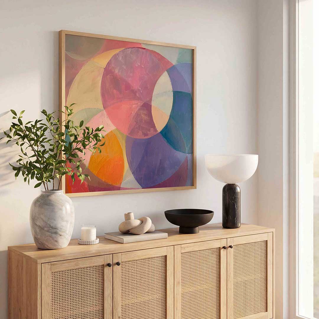 Kleurrijke cirkels – kunst en design poster in vierkant formaat