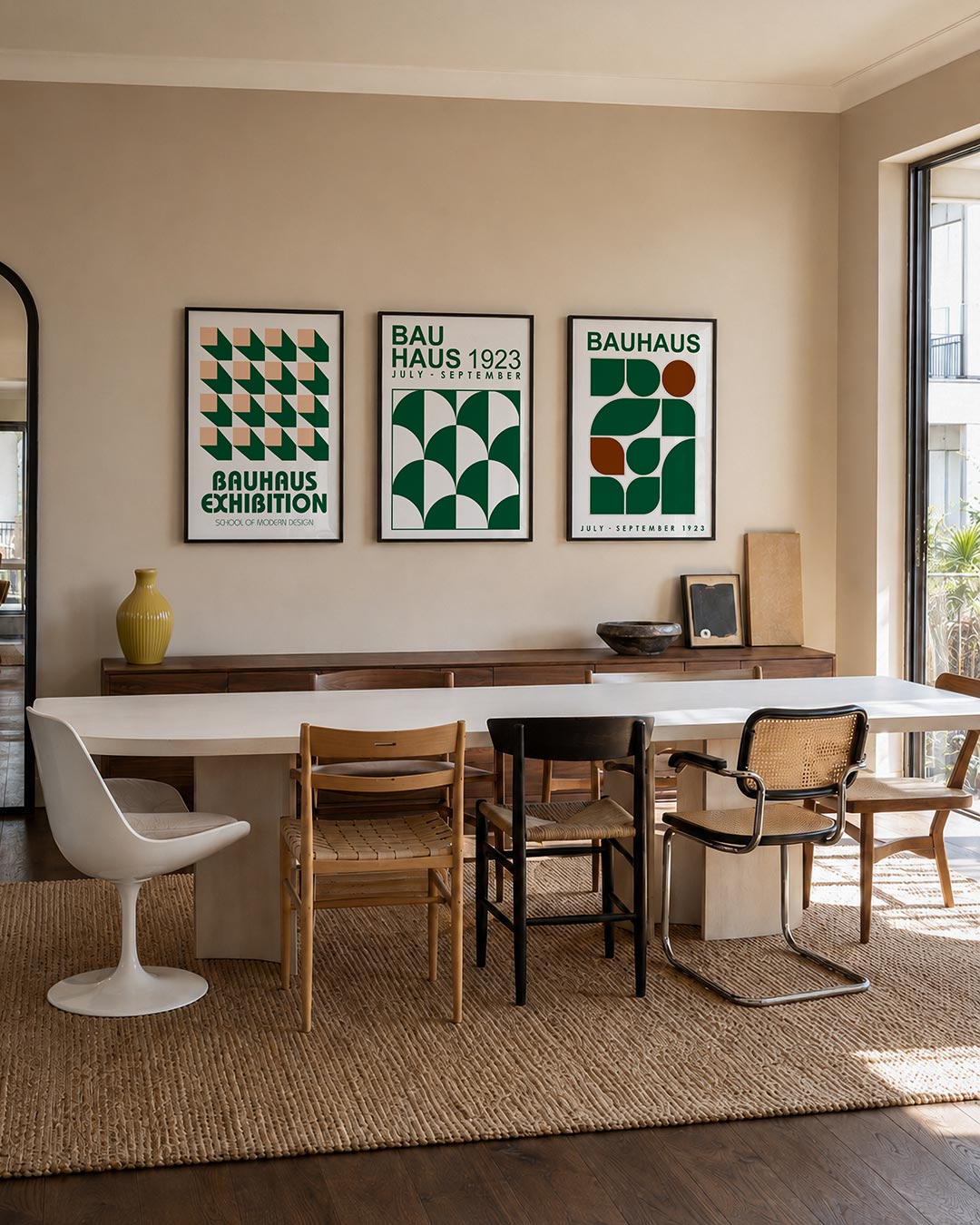 Vorm en schaduw posterset – tweede productweergave – deze posterset in drie delen toont een ritmisch patroon van roze