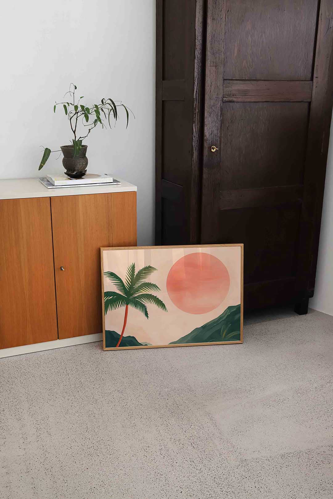 Palmboom en zon – hedendaagse illustratie als liggende poster