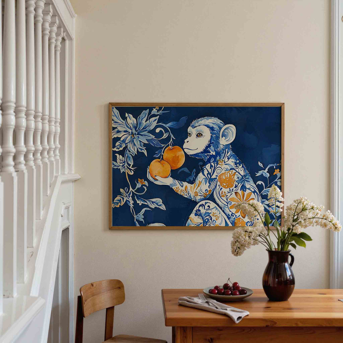 Aap met bloemen – dieren poster in liggend formaat